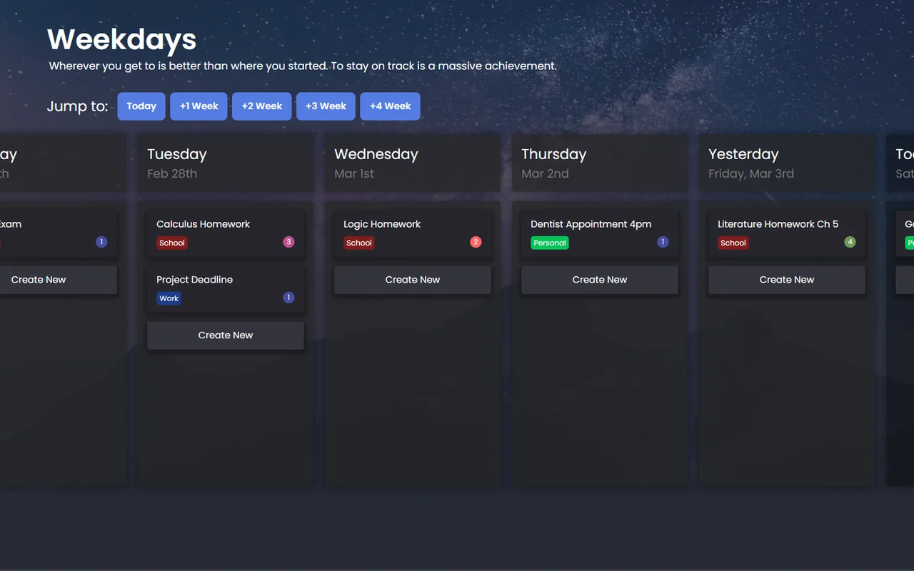 Weekdays weekly Kanban board